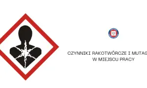 Symbol ostrzegawczy przed substancją rakotwórczą i mutagenną. Informuje o zagrożeniach w miejscu pracy.