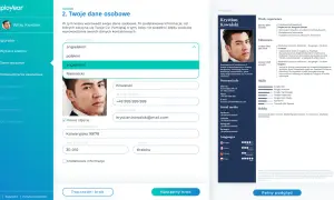 Tworzenie CV po angielsku. Krystian Kowalski uzupełnia dane osobowe, wybiera język CV i dodaje zdjęcie.