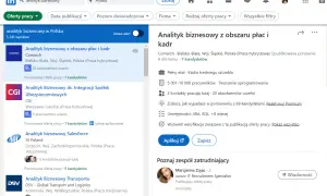 Szukasz pracy jako analityk biznesowy? LinkedIn to platforma, gdzie znajdziesz oferty pracy, np. analityk biznesowy z obszaru płac i kadr w Comarch.