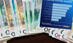 Wykres porównuje najlepiej płatne zawody, od Country Managera po Programistę ABAP, na tle polskich banknotów.