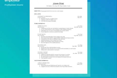 Przykładowe CV po angielsku z danymi kandydata i jego doświadczeniem zawodowym.