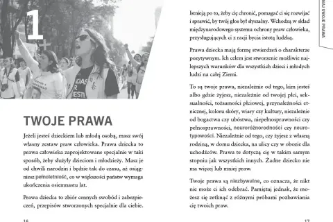 Młodzi ludzie protestują, domagając się swoich praw. Prawa dziecka to niezbywalne prawa człowieka, chroniące i wspierające rozwój każdego dziecka.