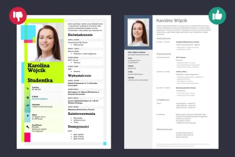 Karolina Wójcik, **laureatka konkursu**, prezentuje swoje CV z informacjami o wykształceniu, doświadczeniu i umiejętnościach.