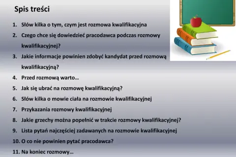 Spis treści: rozmowa kwalifikacyjna pytania i odpowiedzi, jak się przygotować, czego oczekuje pracodawca, jak się ubrać, mowa ciała, błędy, pytania i wskazówki.
