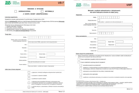 Wniosek US-7 do ZUS o wydanie zaświadczenia o ubezpieczeniu dla celów doliczenia okresów do stażu pracy.