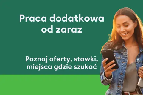 Uśmiechnięta młoda kobieta z telefonem i laptopem szuka dodatkowej pracy zdalnej. Poznaj oferty, stawki i miejsca.