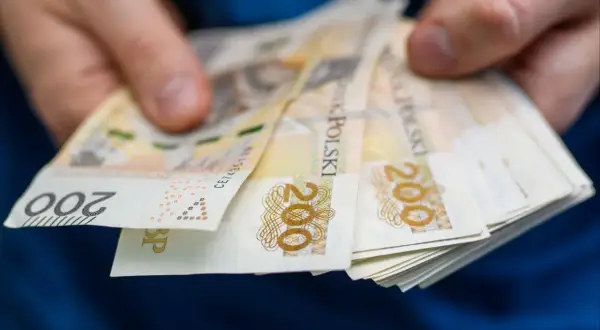 Dłonie trzymają plik banknotów 200 zł. Czy to dowód, jaki zawód zarabia najwięcej?