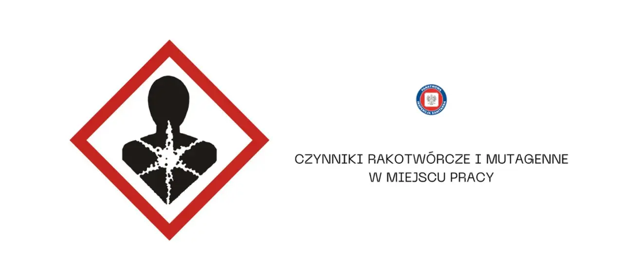 Symbol ostrzegawczy przed substancją rakotwórczą i mutagenną. Informuje o zagrożeniach w miejscu pracy.