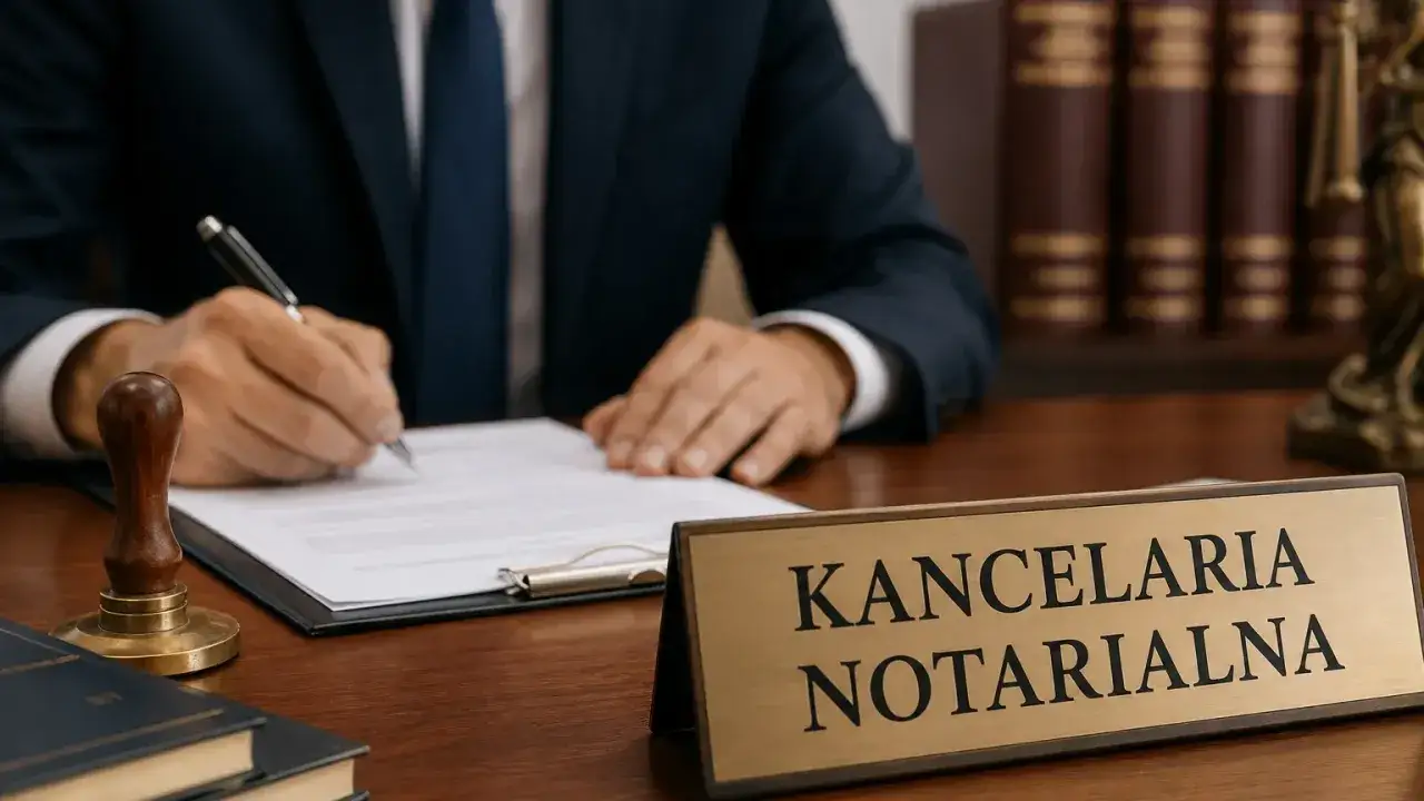 Notariusz podpisuje dokumenty w kancelarii. Dowiedz się, jak zostać notariuszem, by pracować w tym zawodzie.