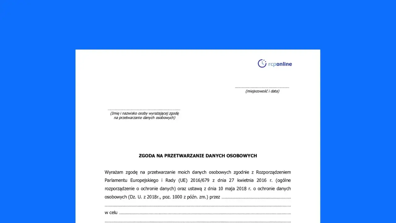 Formularz zgody na przetwarzanie danych osobowych, zawierający klauzulę CV. Podpisujesz zgodę na przetwarzanie danych zgodnie z RODO.