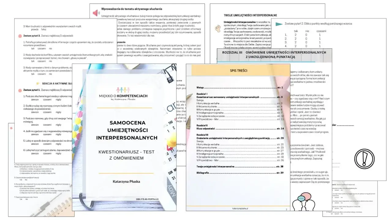 Kobieta analizuje swoje mocne strony w komunikacji interpersonalnej, wypełniając kwestionariusz samooceny.