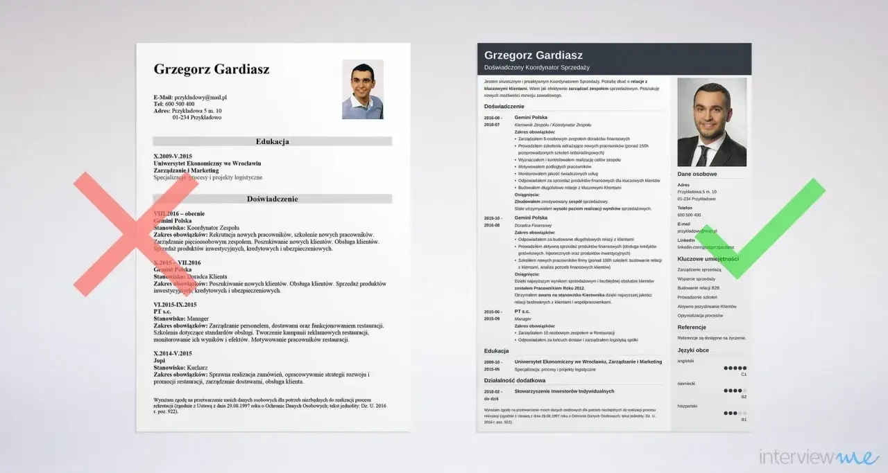 CV Grzegorza Gardiasza, zawiera dane kontaktowe, edukację, doświadczenie zawodowe, kluczowe umiejętności i dane osobowe. Idealne, by dowiedzieć się, jak napisać maila z CV.