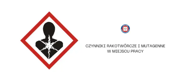 Symbol ostrzegawczy przed substancją rakotwórczą i mutagenną. Informuje o zagrożeniach w miejscu pracy.