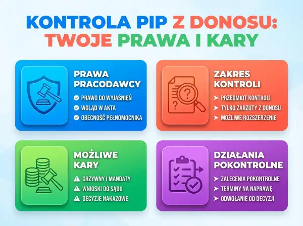 Kontrola PIP z donosu: prawa pracodawcy, zakres kontroli, możliwe kary i działania pokontrolne. Państwowa Inspekcja Pracy nadzór i kontrolę nad przestrzeganiem prawa pracy sprawuje.