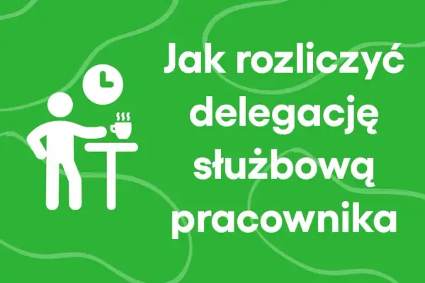 Jak rozliczyć delegację służbową pracownika? Ikona pracownika przy stoliku z kawą i zegarem.