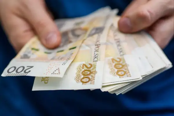 Dłonie trzymają plik banknotów 200 zł. Czy to dowód, jaki zawód zarabia najwięcej?